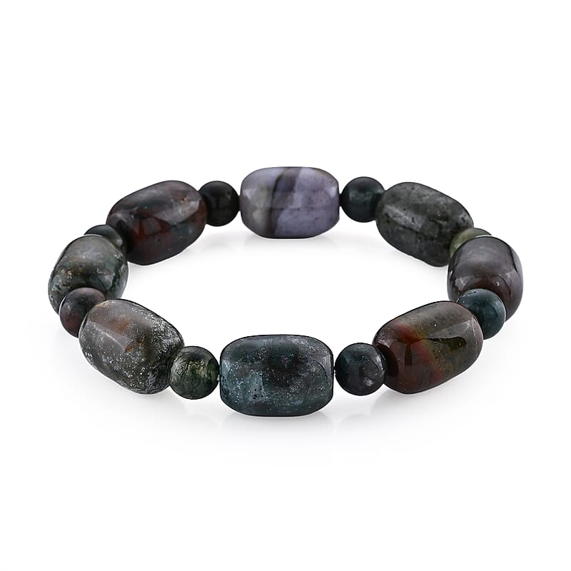Indian Agate Beaded Stretch Bracelet 230.00 ctw