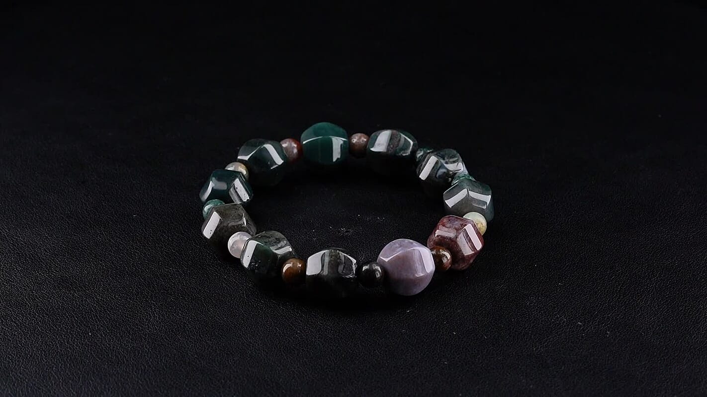 Indian Agate Beaded Stretch Bracelet 168.00 ctw