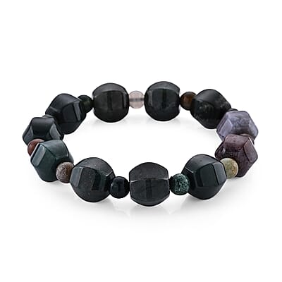 Indian Agate Beaded Stretch Bracelet 168.00 ctw