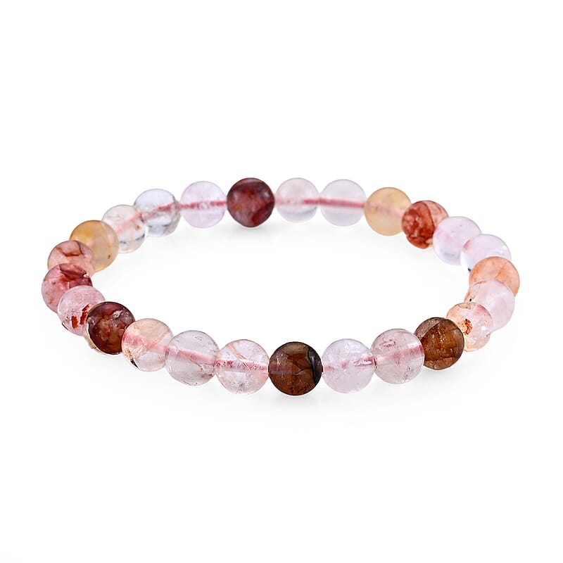 Multi Hematoid Quartz Beaded Stretch Bracelet 68.00 ctw
