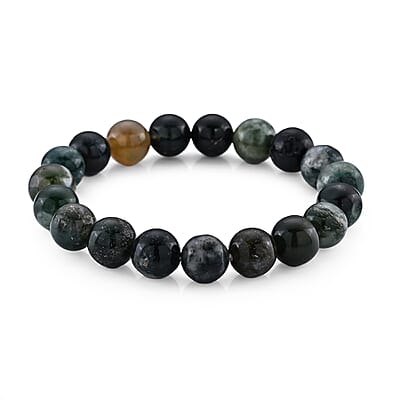 Moss Agate Beaded Stretch Bracelet 128.00 ctw
