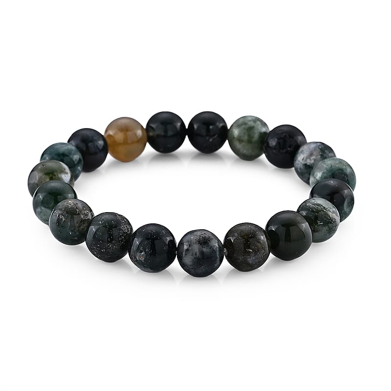 Moss Agate Beaded Stretch Bracelet 128.00 ctw