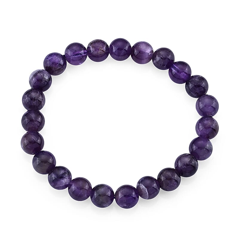 African Amethyst Beaded Stretch Bracelet 90.00 ctw