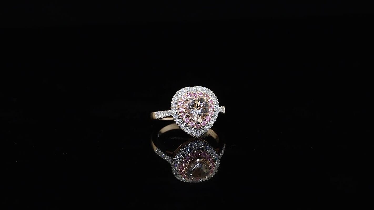 D'Joy Premium Marropino Morganite, Multi Gemstone Heart Ring in 18K Vermeil RG Over Sterling Silver (Size 10.0) 1.75 ctw