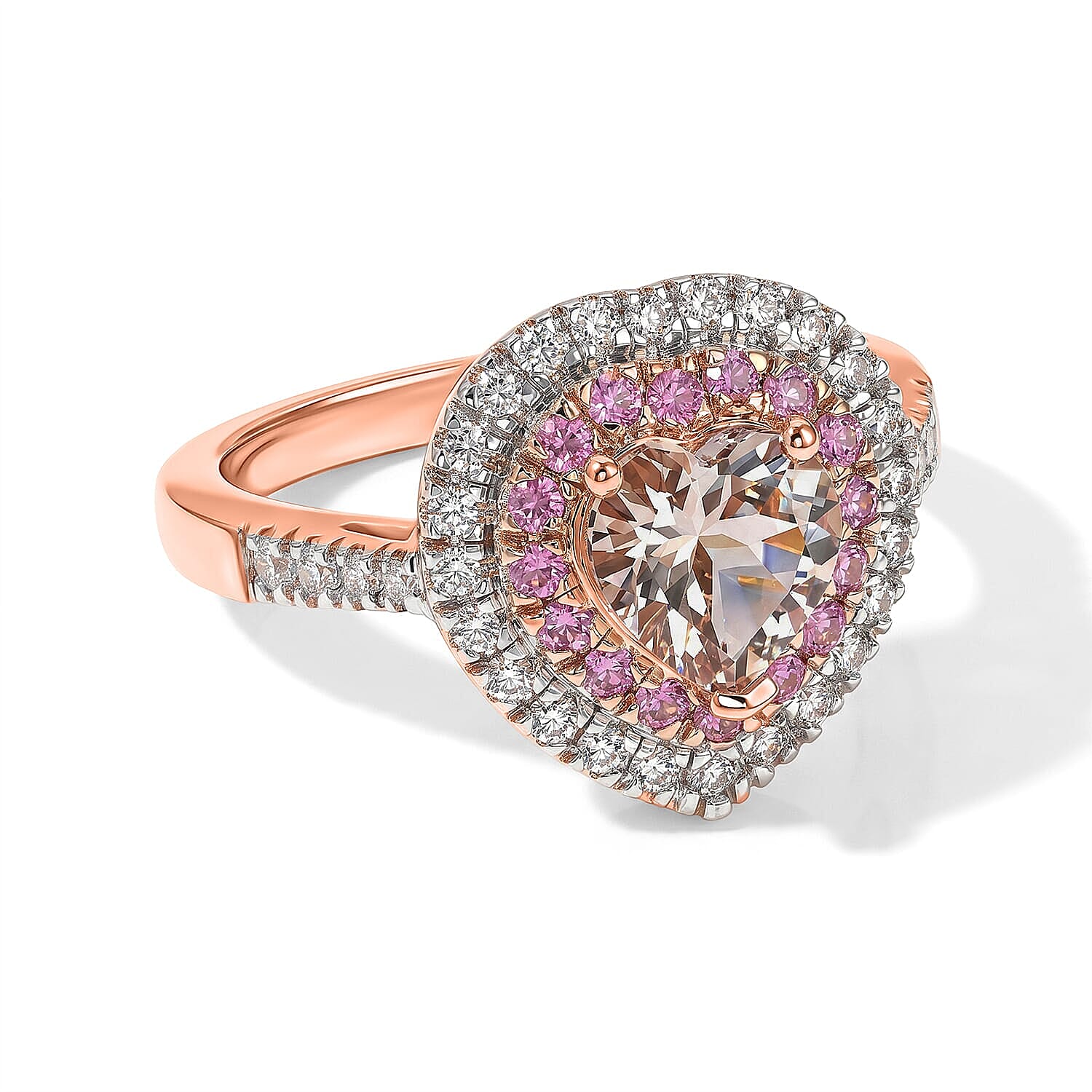 D'Joy Premium Marropino Morganite and Multi Gemstone 1.75 ctw Ring in 18K Vermeil Rose Gold Over Sterling Silver (Size 7.0)