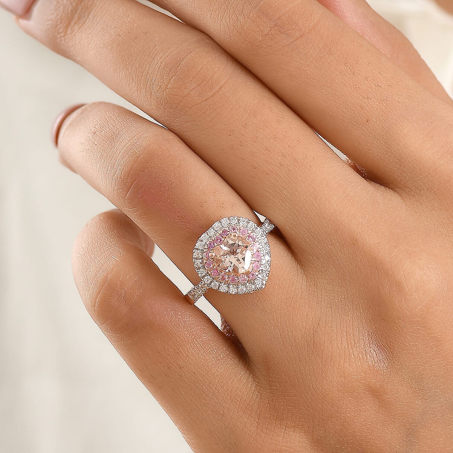 D'Joy Premium Marropino Morganite and Multi Gemstone 1.75 ctw Ring in 18K Vermeil Rose Gold Over Sterling Silver (Size 7.0)