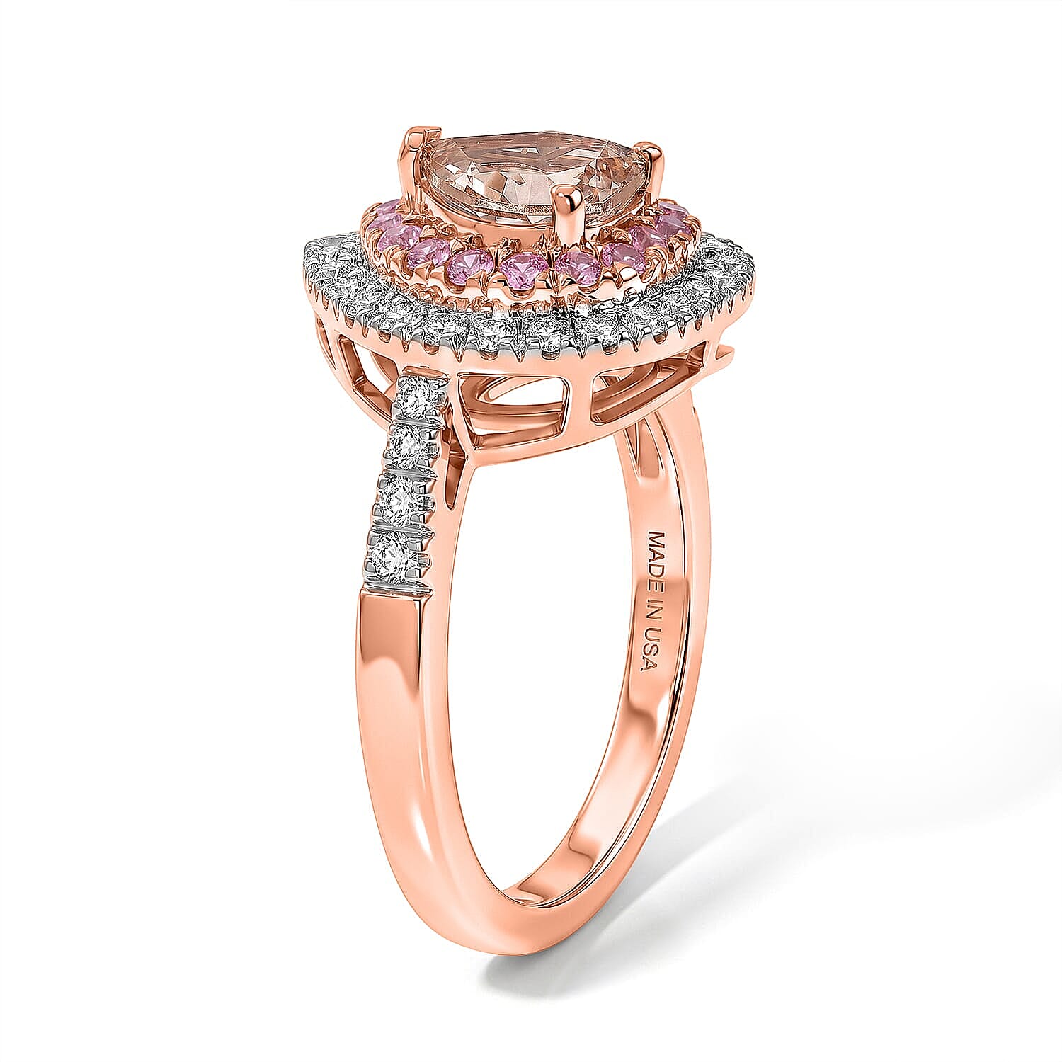 D'Joy Premium Marropino Morganite and Multi Gemstone 1.75 ctw Ring in 18K Vermeil Rose Gold Over Sterling Silver (Size 7.0)