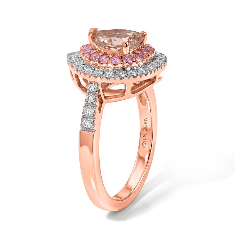 D'Joy Premium Marropino Morganite and Multi Gemstone 1.75 ctw Heart Ring in 18K Vermeil Rose Gold Over Sterling Silver (Size 7.0)
