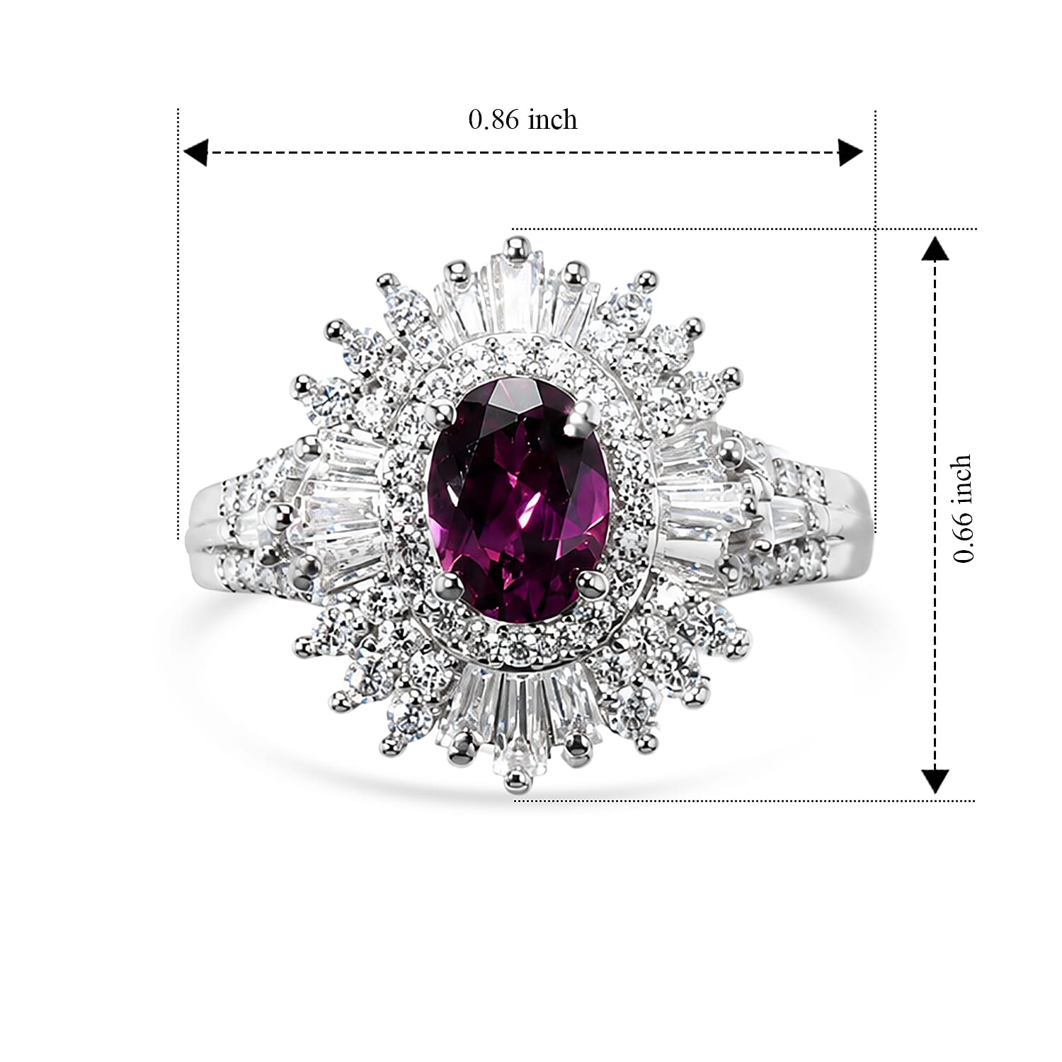 D'Joy AAA Radiant Ember Garnet and Moissanite 1.85 ctw Imperial Sunburst Ring in Rhodium Over Sterling Silver (Size 10.0)