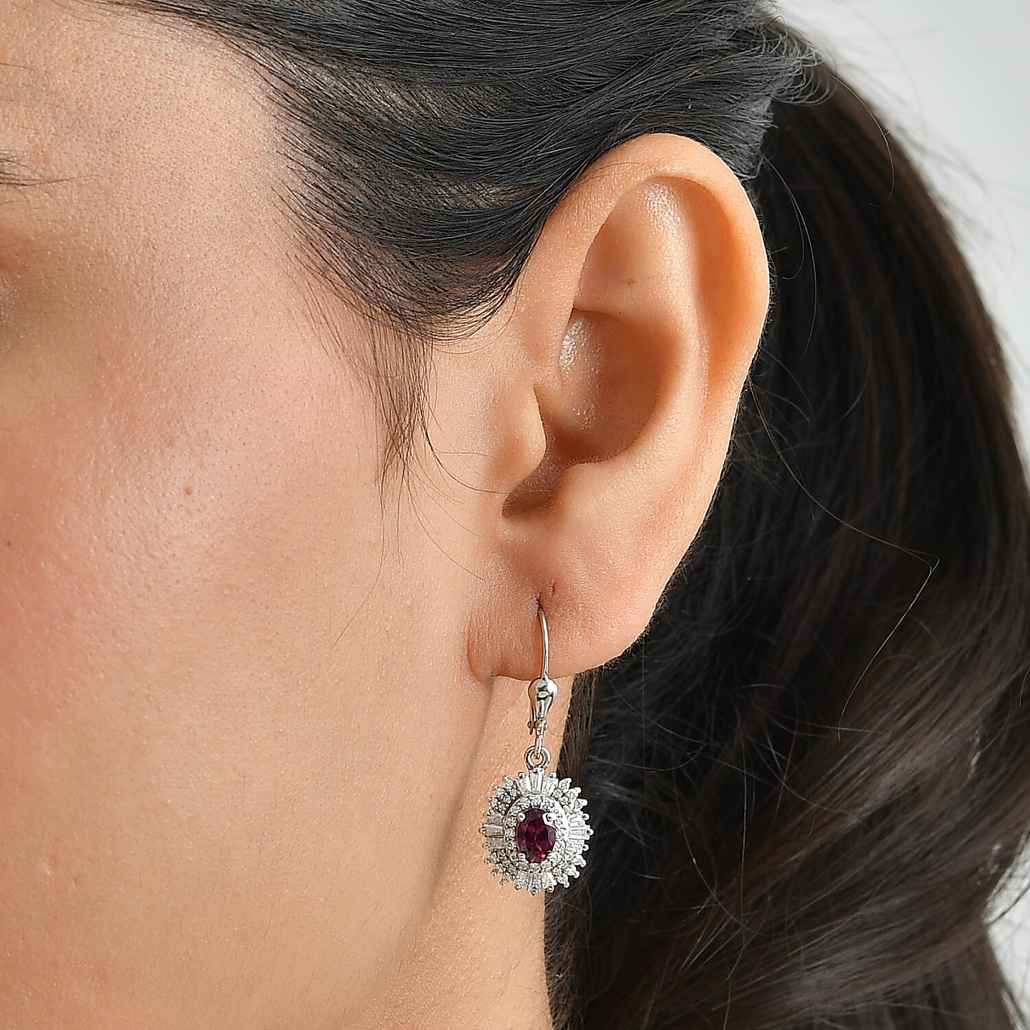 D'Joy AAA Radiant Ember Garnet and Moissanite 2.50 ctw Imperial Sunburst Earrings in Rhodium Over Sterling Silver