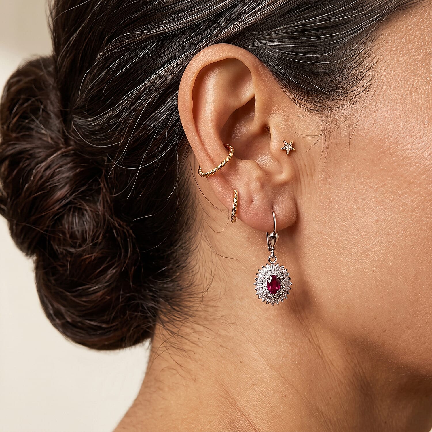 D'Joy AAA Radiant Ember Garnet and Moissanite 2.50 ctw Imperial Sunburst Earrings in Rhodium Over Sterling Silver