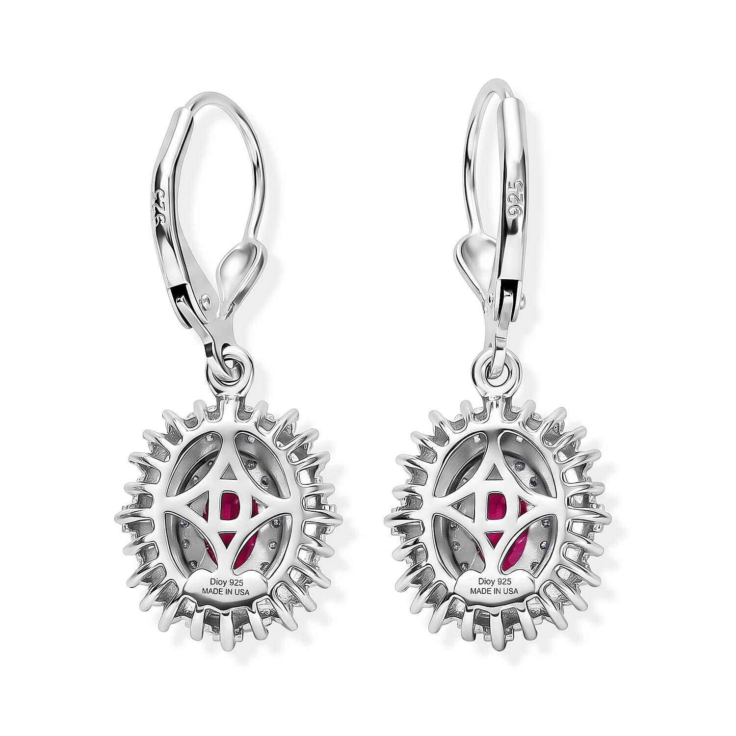 D'Joy AAA Radiant Ember Garnet and Moissanite 2.50 ctw Imperial Sunburst Earrings in Rhodium Over Sterling Silver
