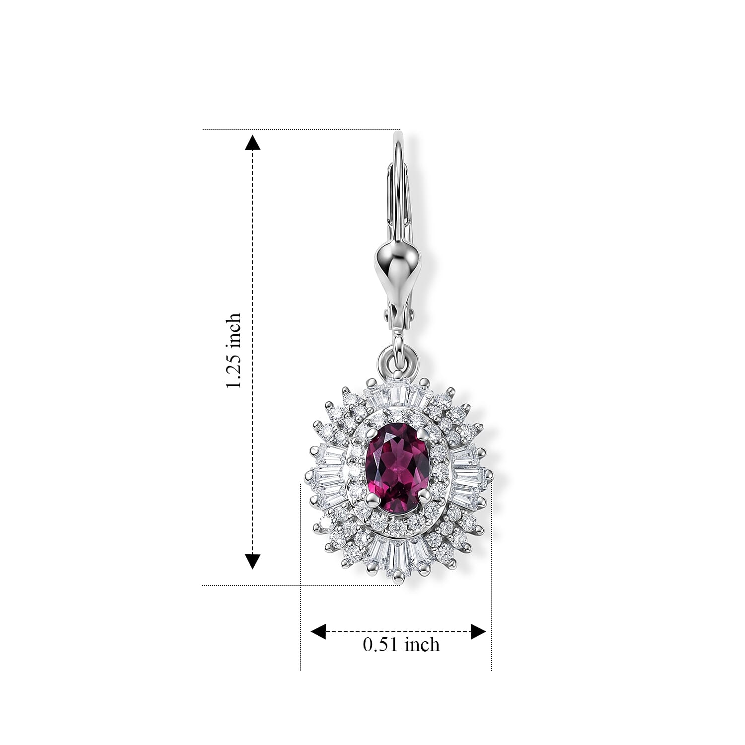 D'Joy AAA Radiant Ember Garnet and Moissanite 2.50 ctw Imperial Sunburst Earrings in Rhodium Over Sterling Silver