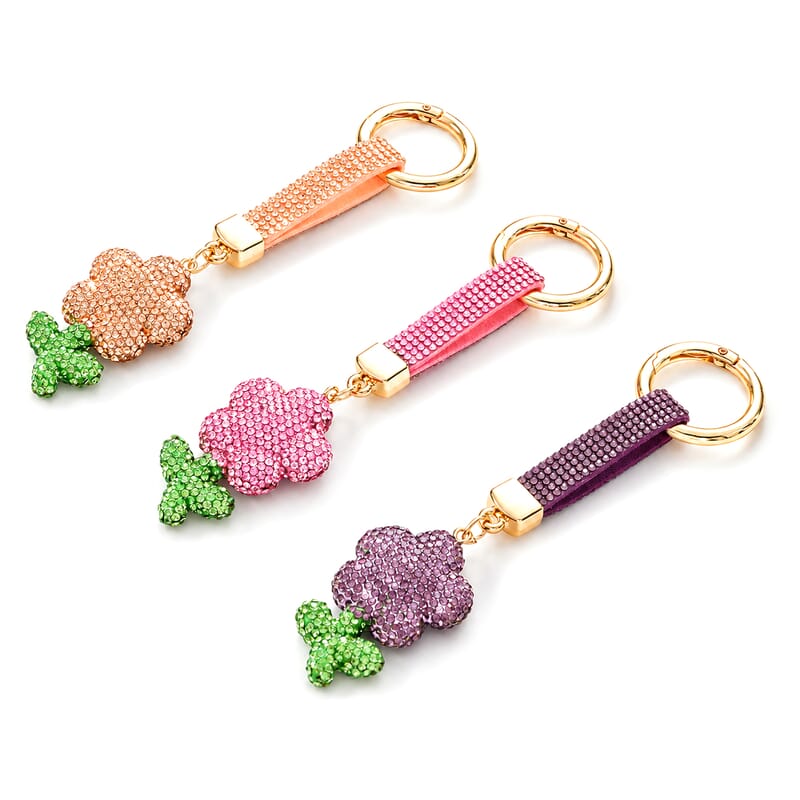 Livmore Pink, Gold and Purple Floral 3pcs Set Crystal Keyring