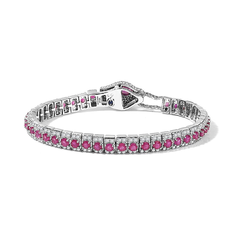 GP Trionfo Collection Niassa Ruby (FF) and Multi Gemstone 12.80 ctw Bracelet in Rhodium Over Sterling Silver (7.25 In)