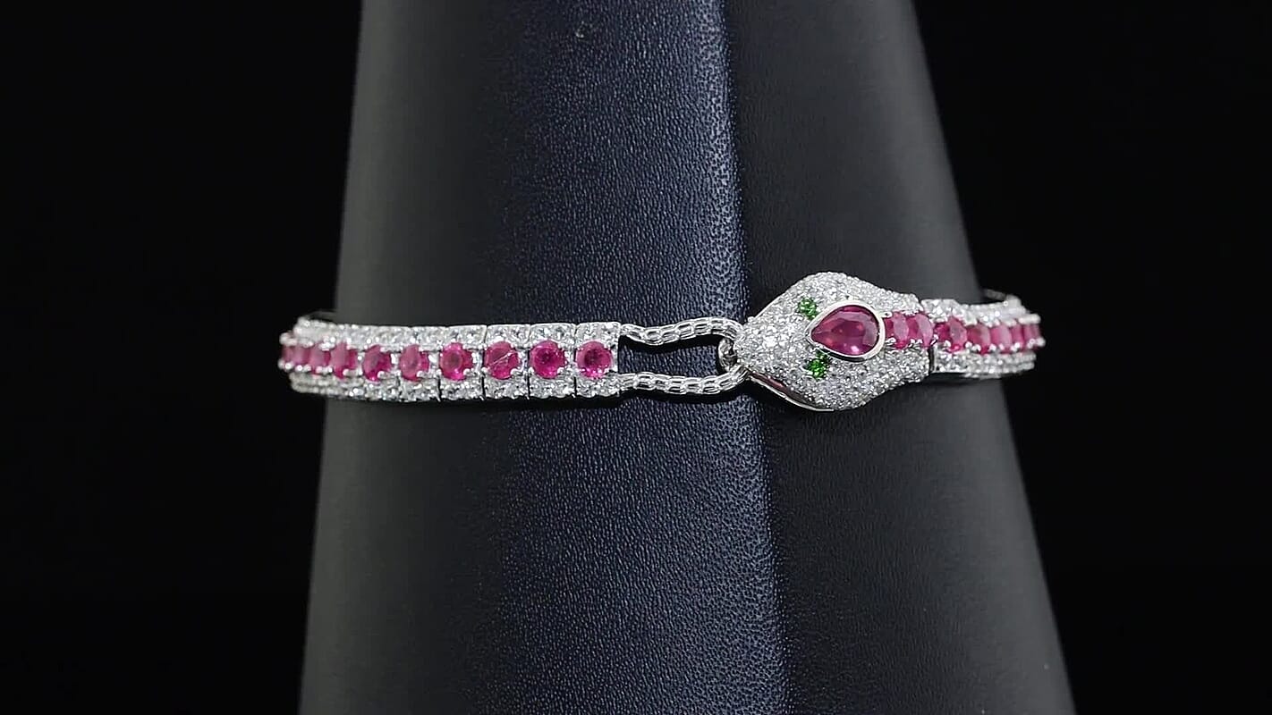 GP Trionfo Collection Niassa Ruby (FF), Multi Gemstone Bracelet in Rhodium Over Sterling Silver (6.50 In) 11.40 ctw