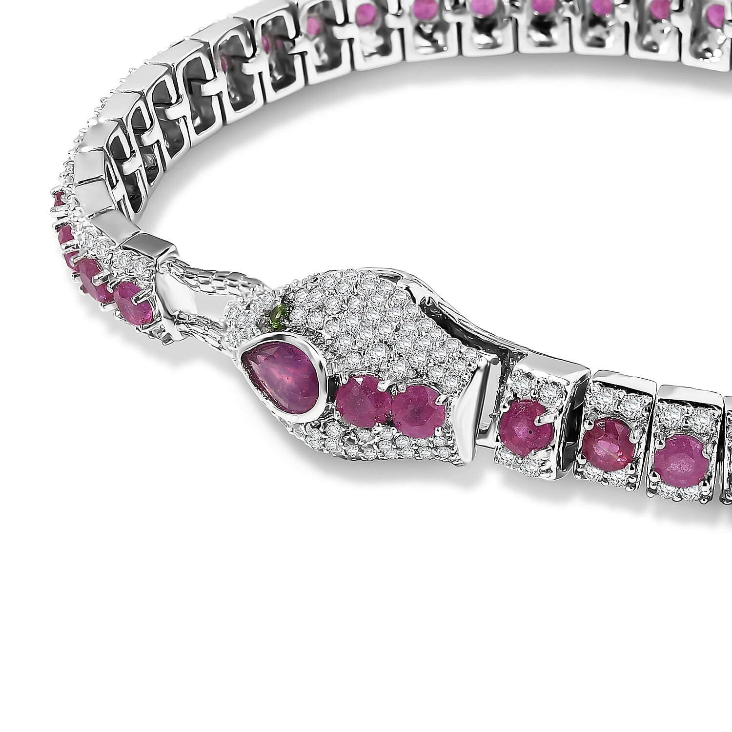 GP Trionfo Collection Niassa Ruby (FF) and Multi Gemstone 12.80 ctw Bracelet in Rhodium Over Sterling Silver (7.25 In)