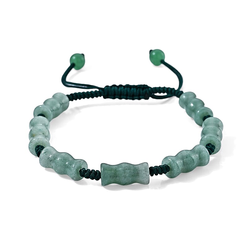 Green Aventurine 30.00 ctw Cotton Cord Bamboo Beaded Bracelet (6-9In)