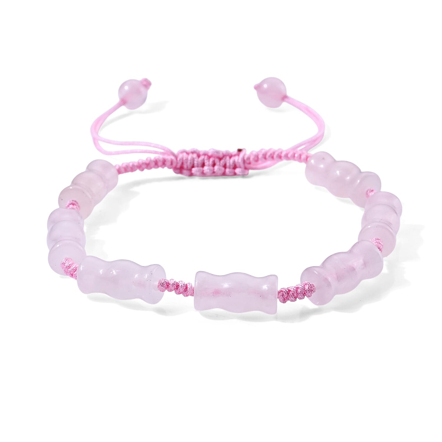 Rose Quartz 30.00 ctw Cotton Cord Beaded Bamboo Bracelet (6-9In)