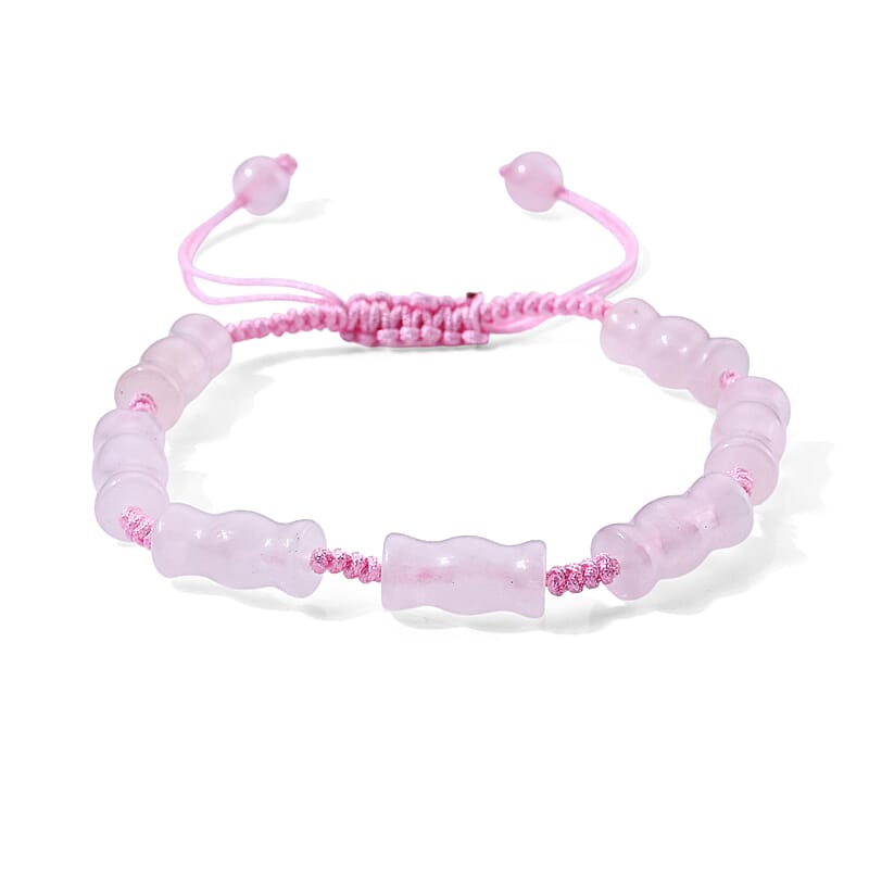 Rose Quartz 30.00 ctw Cotton Cord Beaded Bamboo Bracelet (6-9In)