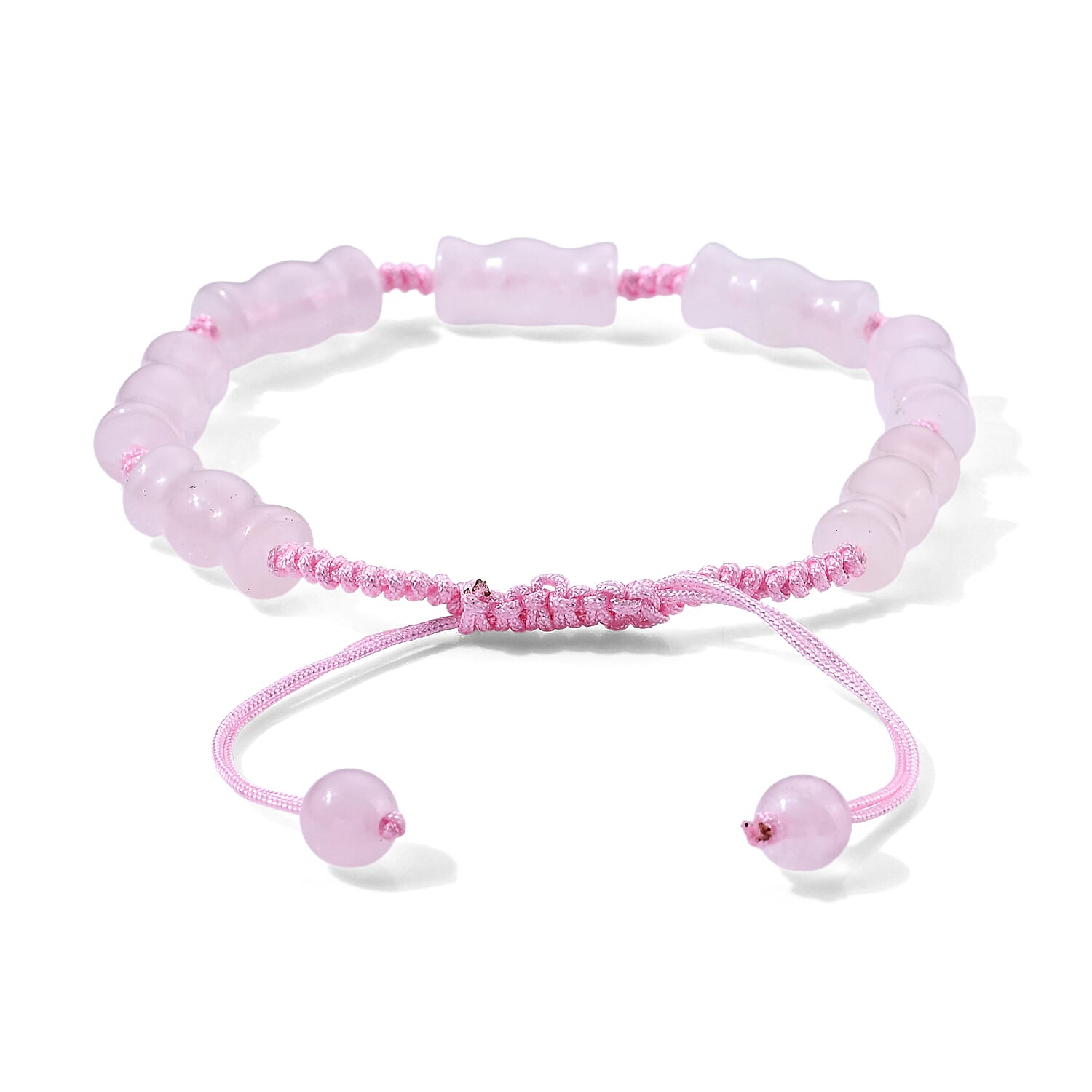 Rose Quartz 30.00 ctw Cotton Cord Beaded Bamboo Bracelet (6-9In)