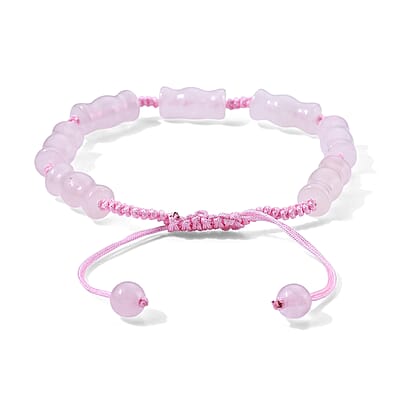 Rose Quartz 30.00 ctw Cotton Cord Beaded Bamboo Bracelet (6-9In)