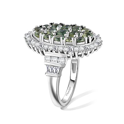 D'Joy Montana Sapphire and Moissanite 3.80 ctw Midnight Mosaic Ring in Rhodium Over Sterling Silver (Size 6.0)