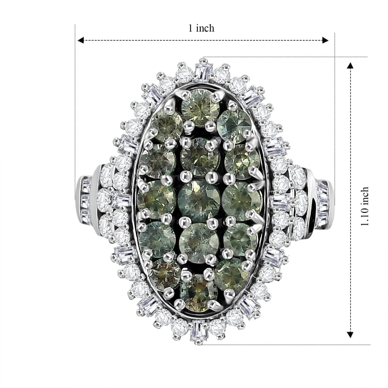 D'Joy Montana Sapphire and Moissanite 3.80 ctw Midnight Mosaic Ring in Rhodium Over Sterling Silver (Size 6.0)