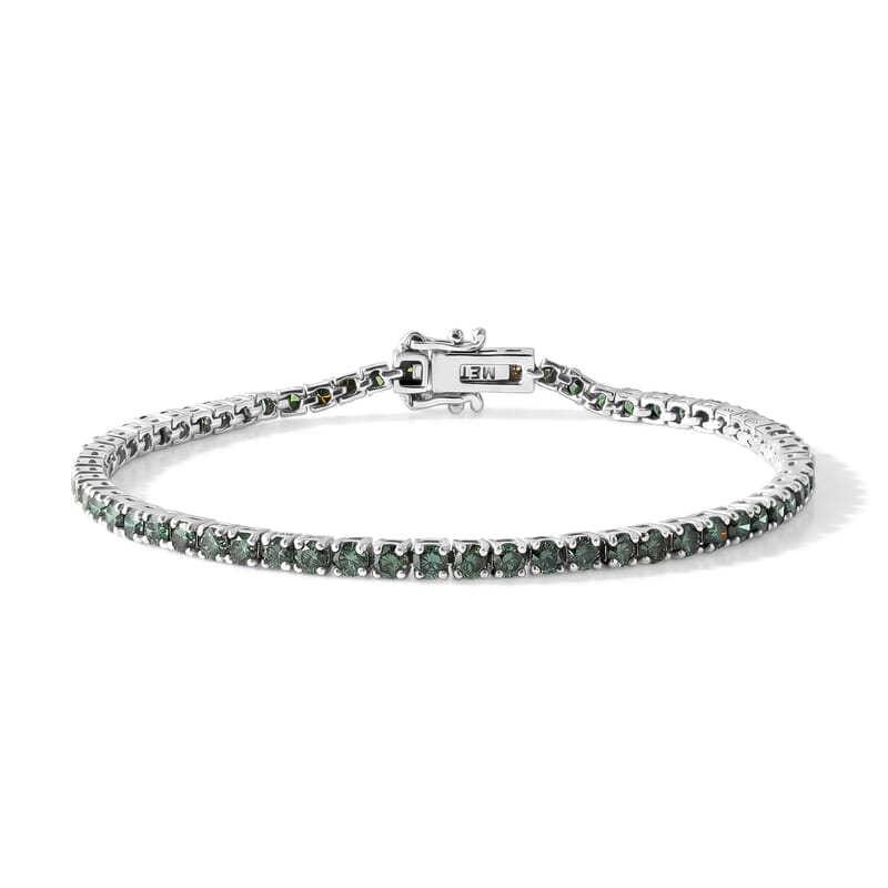 Luxuriant Lab Grown Green Diamond (IR) (SI) 3.50 ctw Verdant Classic Tennis Bracelet in Rhodium Over Sterling Silver (6.50 In)