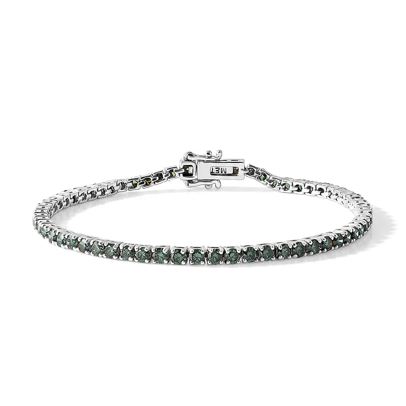 Luxuriant Lab Grown Green Diamond (IR) (SI) 3.50 ctw Verdant Classic Tennis Bracelet in Rhodium Over Sterling Silver (6.50 In)