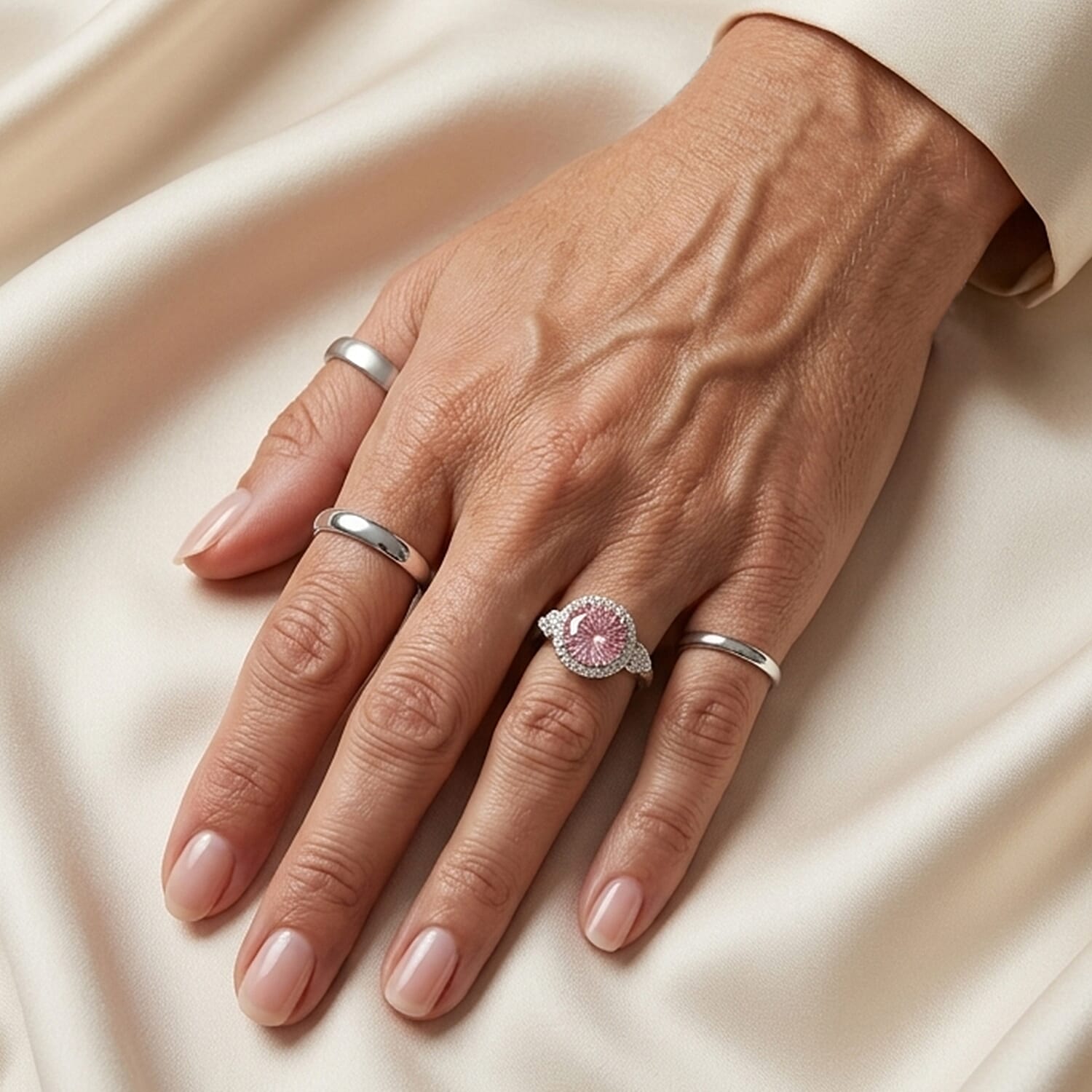 D'Joy Premium Martha Rocha Kunzite and Moissanite 5.30 ctw Ring in 18K Vermeil Rose Gold Over Sterling Silver (Size 6.0)