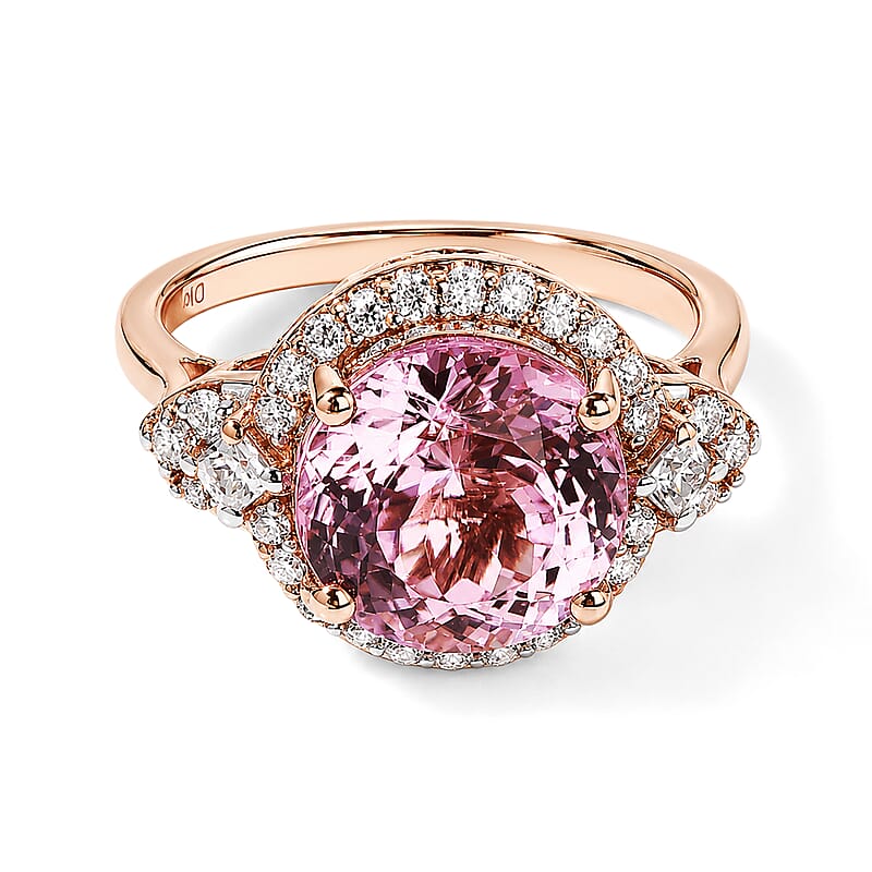 D'Joy Premium Martha Rocha Kunzite and Moissanite 5.30 ctw Ring in 18K Vermeil Rose Gold Over Sterling Silver (Size 7.0)
