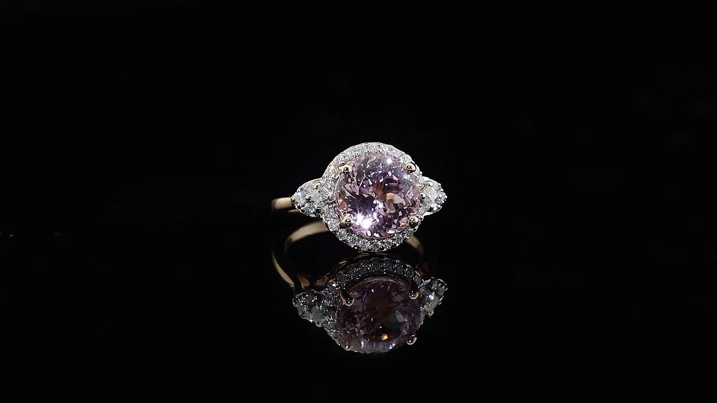 D'Joy Premium Martha Rocha Kunzite, Moissanite Ring in 18K Vermeil RG Over Sterling Silver (Size 10.0) 5.30 ctw