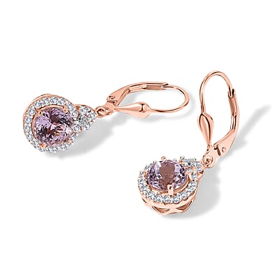 D'Joy Premium Martha Rocha Kunzite and Moissanite 4.00 ctw Earrings in 18K Vermeil Rose Gold Over Sterling Silver