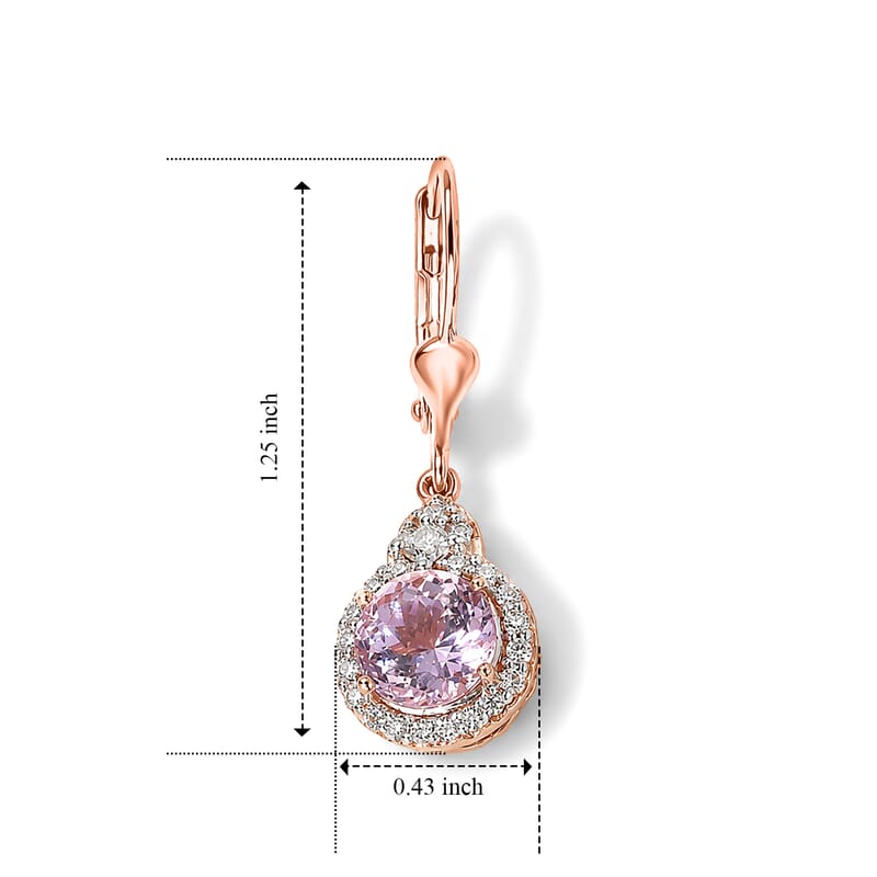 D'Joy Premium Martha Rocha Kunzite and Moissanite 4.00 ctw Earrings in 18K Vermeil Rose Gold Over Sterling Silver