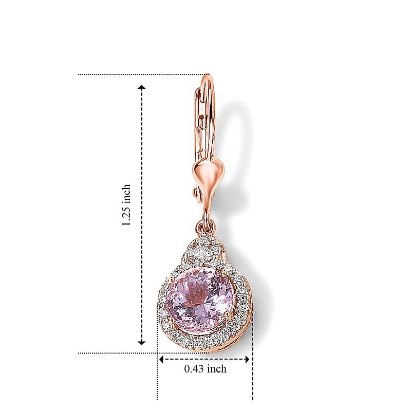 D'Joy Premium Martha Rocha Kunzite and Moissanite 4.00 ctw Earrings in 18K Vermeil Rose Gold Over Sterling Silver