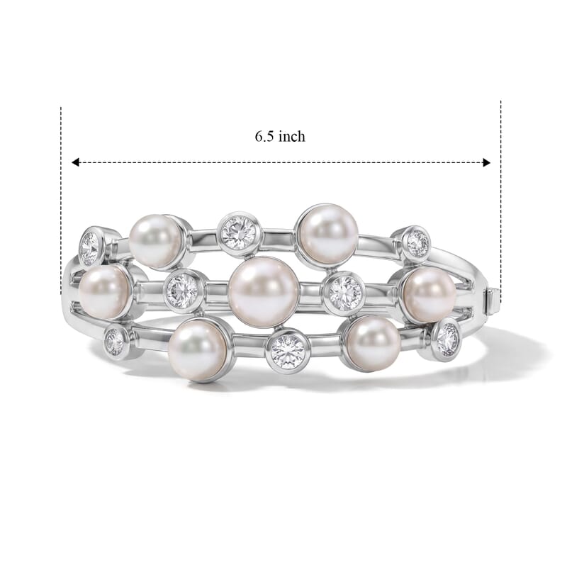 EverTrue Freshwater Pearl and White Topaz 4.15 ctw Bubble Bangle Bracelet in Platinum Bond (6.50 In)