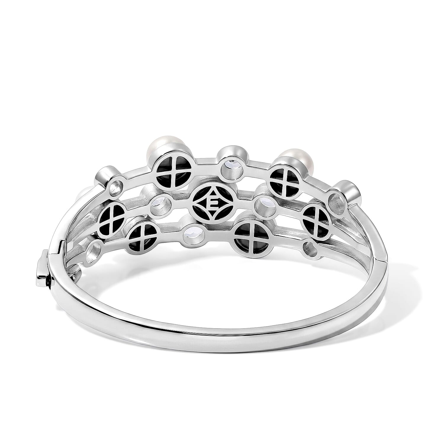 EverTrue Freshwater Pearl and White Topaz 4.15 ctw Bangle Bracelet in Platinum Bond (7.25 In)
