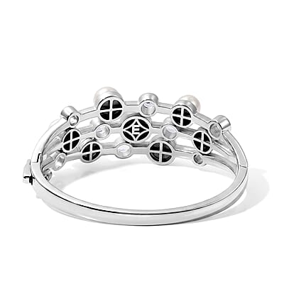 EverTrue Freshwater Pearl and White Topaz 4.15 ctw Bangle Bracelet in Platinum Bond (7.25 In)
