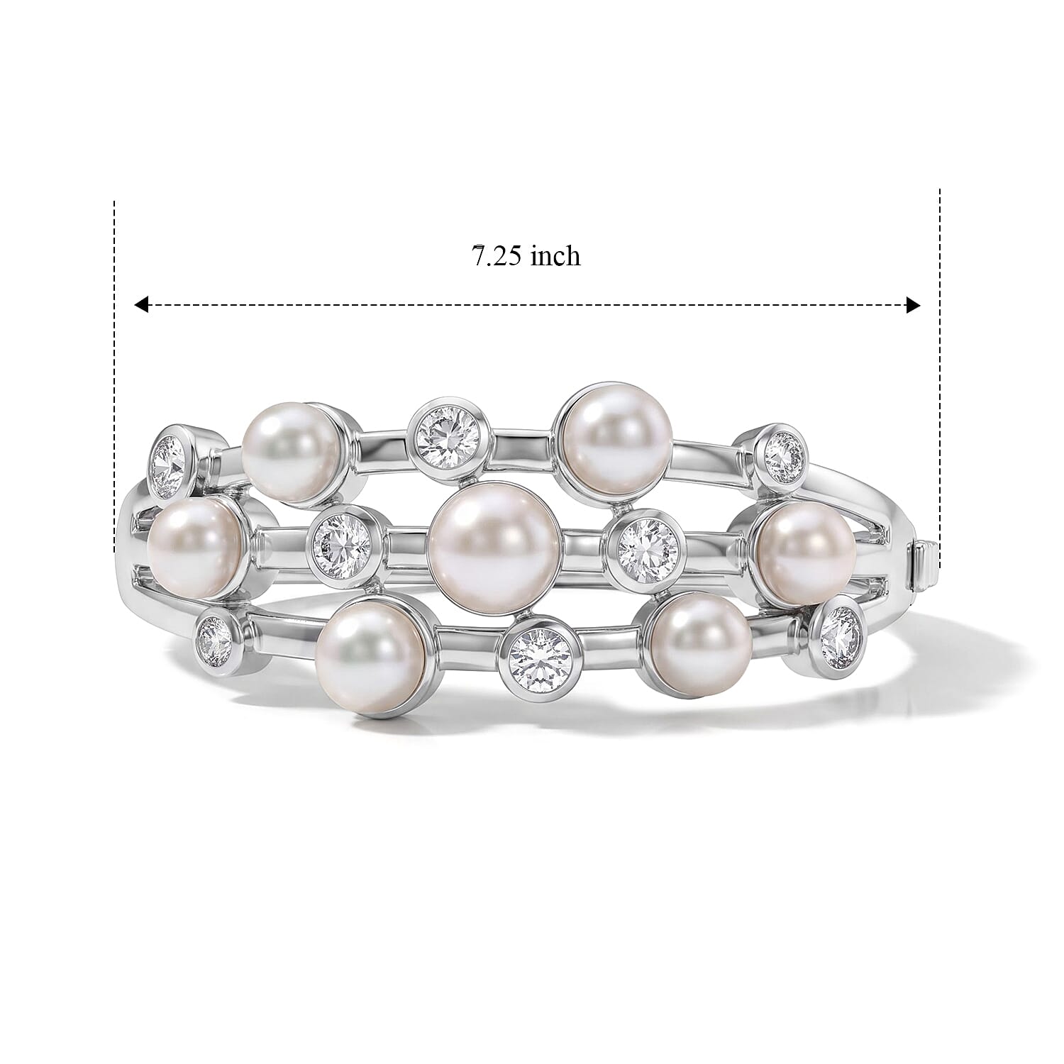 EverTrue Freshwater Pearl and White Topaz 4.15 ctw Bangle Bracelet in Platinum Bond (7.25 In)