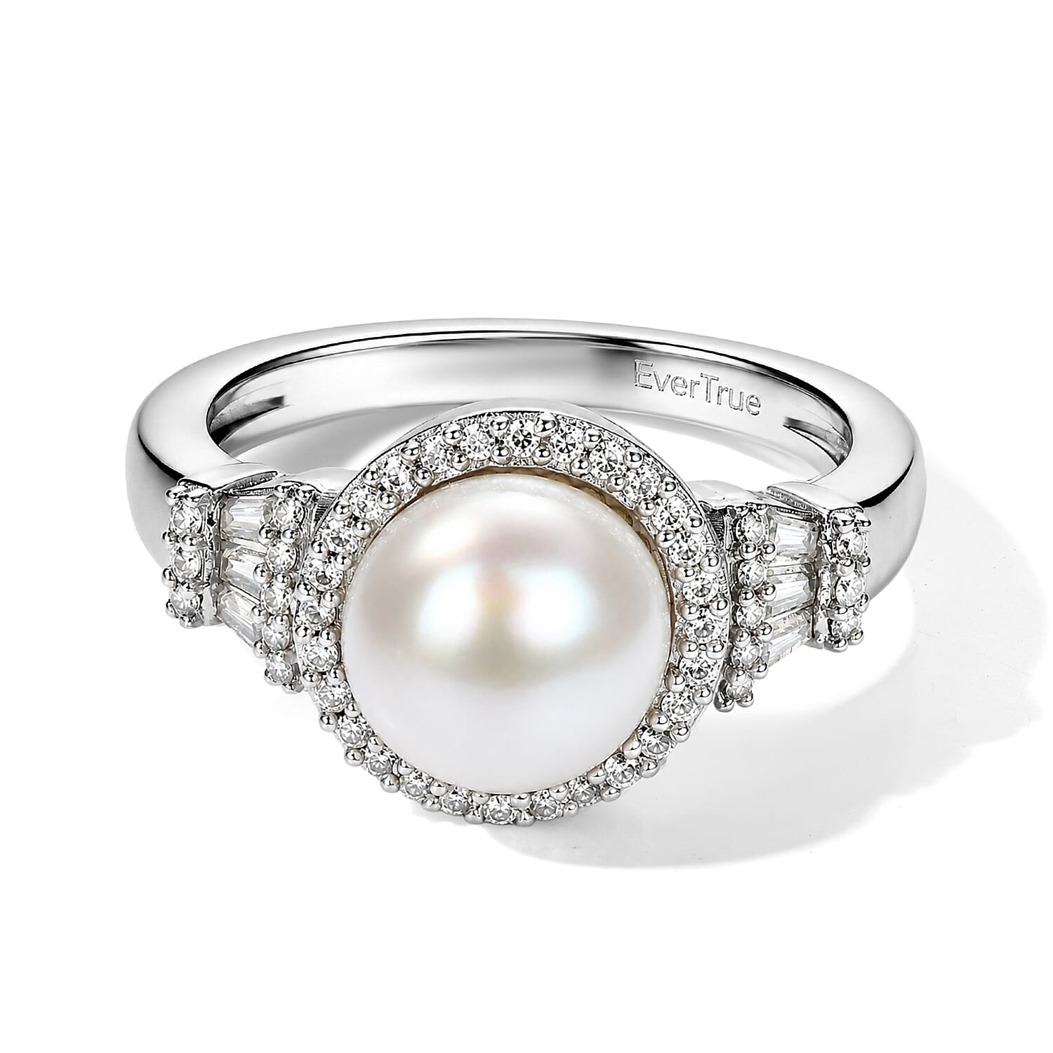 EverTrue Freshwater Pearl and Moissanite 0.35 ctw Ring in Platinum Bond (Size 5.0)
