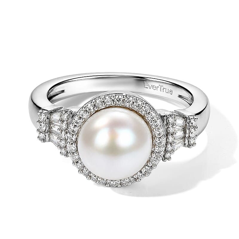 EverTrue Freshwater Pearl and Moissanite 0.35 ctw Ring in Platinum Bond (Size 5.0)