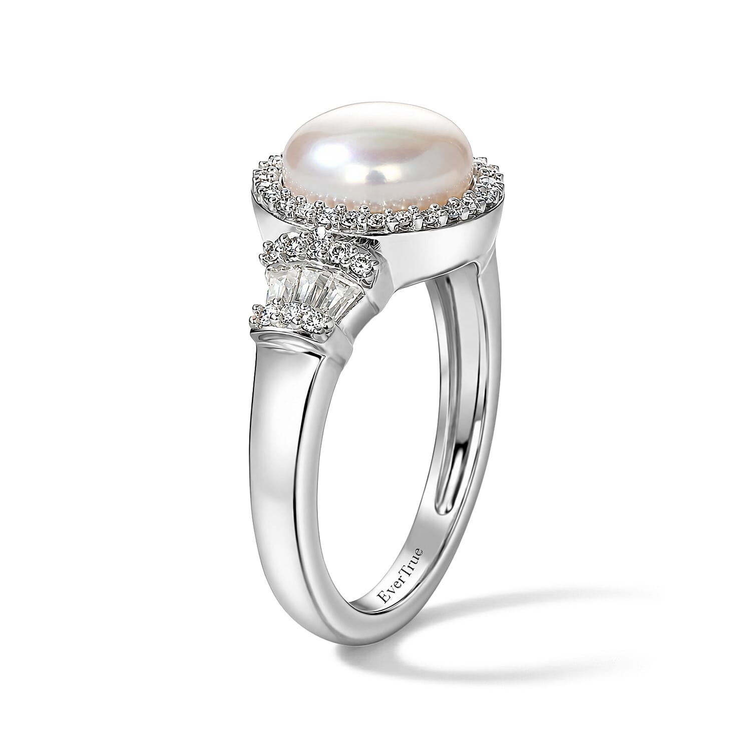 EverTrue Freshwater Pearl and Moissanite 0.35 ctw Ring in Platinum Bond (Size 5.0)