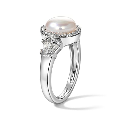 EverTrue Freshwater Pearl and Moissanite 0.35 ctw Ring in Platinum Bond (Size 5.0)