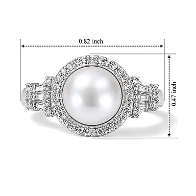 EverTrue Freshwater Pearl and Moissanite 0.35 ctw Ring in Platinum Bond (Size 5.0)