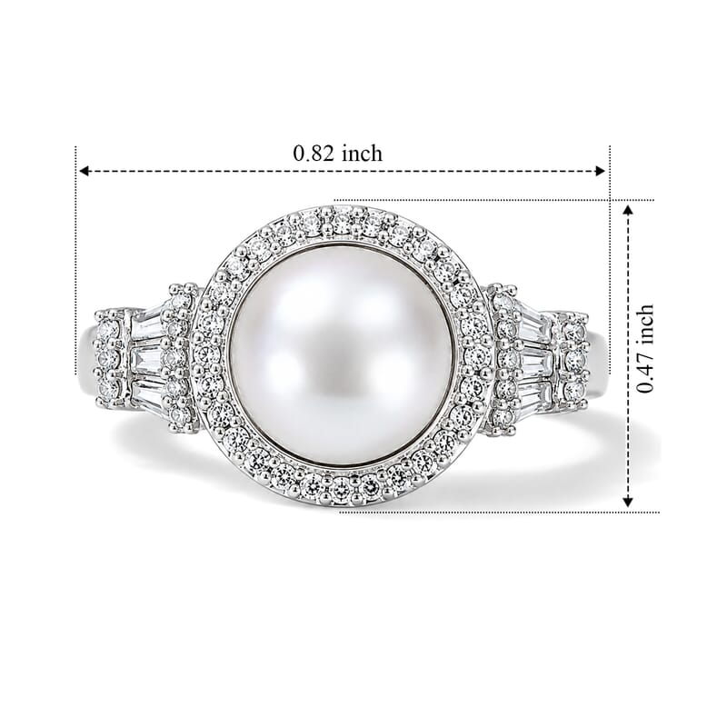 EverTrue Freshwater Pearl and Moissanite 0.35 ctw Grace Ring in Platinum Bond (Size 7.0)