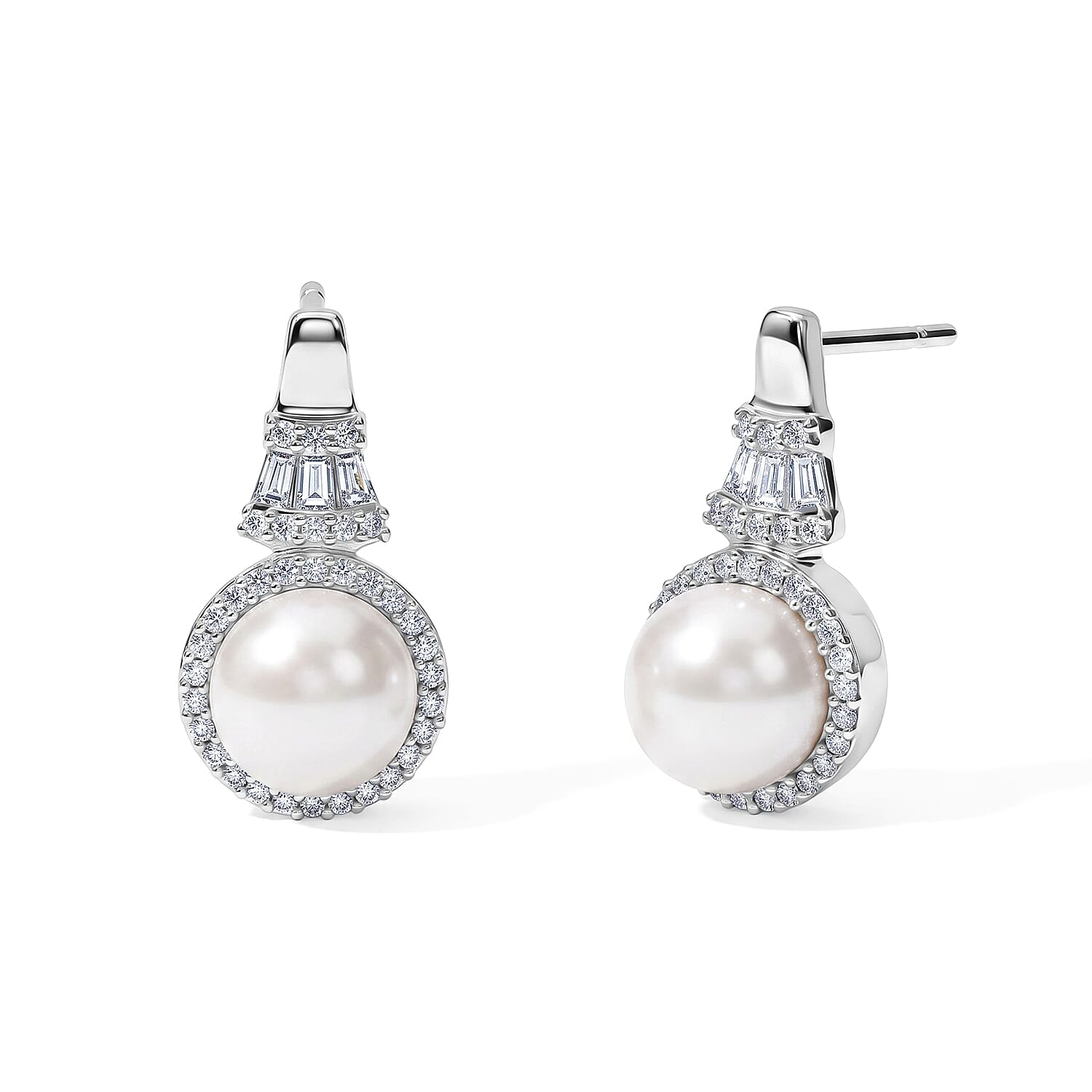 EverTrue Freshwater Pearl and Moissanite 0.45 ctw Earrings in Platinum Bond