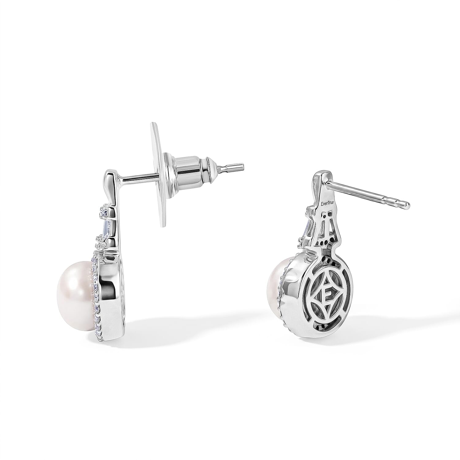 EverTrue Freshwater Pearl and Moissanite 0.45 ctw Earrings in Platinum Bond