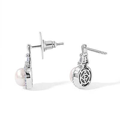 EverTrue Freshwater Pearl and Moissanite 0.45 ctw Earrings in Platinum Bond