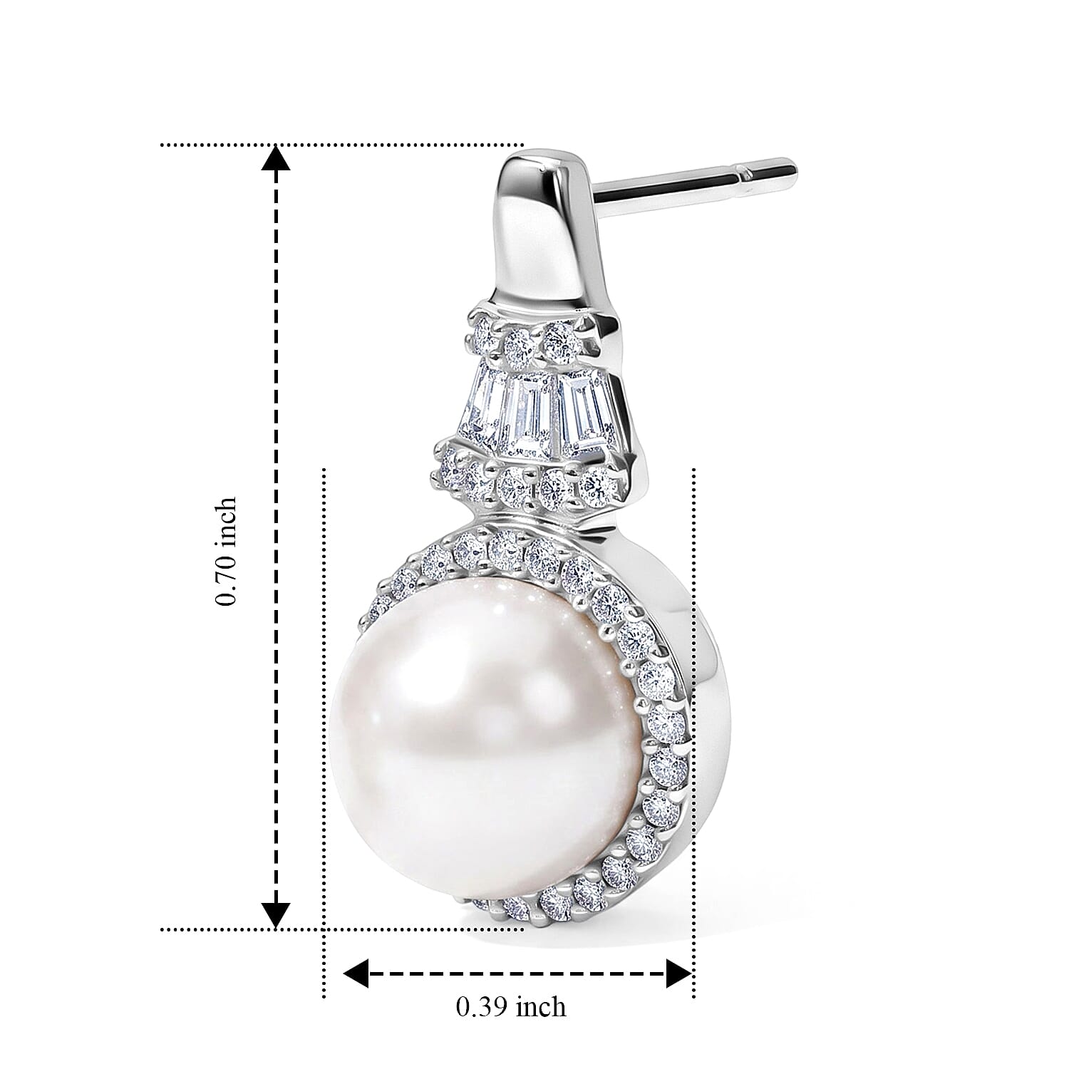EverTrue Freshwater Pearl and Moissanite 0.45 ctw Earrings in Platinum Bond